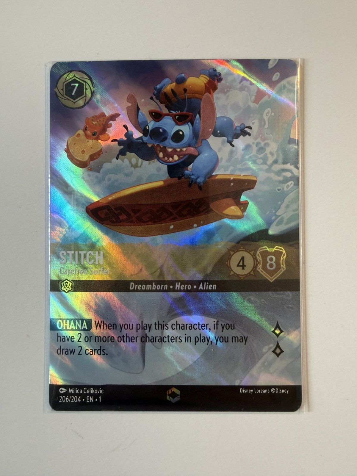 Stitch - Carefree Surfer #206/204 Disney Lorcana – PSA 10 Gem Mint Graded