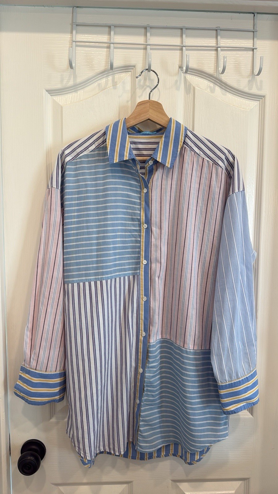 J.McLaughlin Patchwork Multi Stripe Button Down T… - image 3