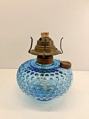 ANTIQUE Blue Eldorado WBG Corp. Dotted Oil Kerosene Lamp Base