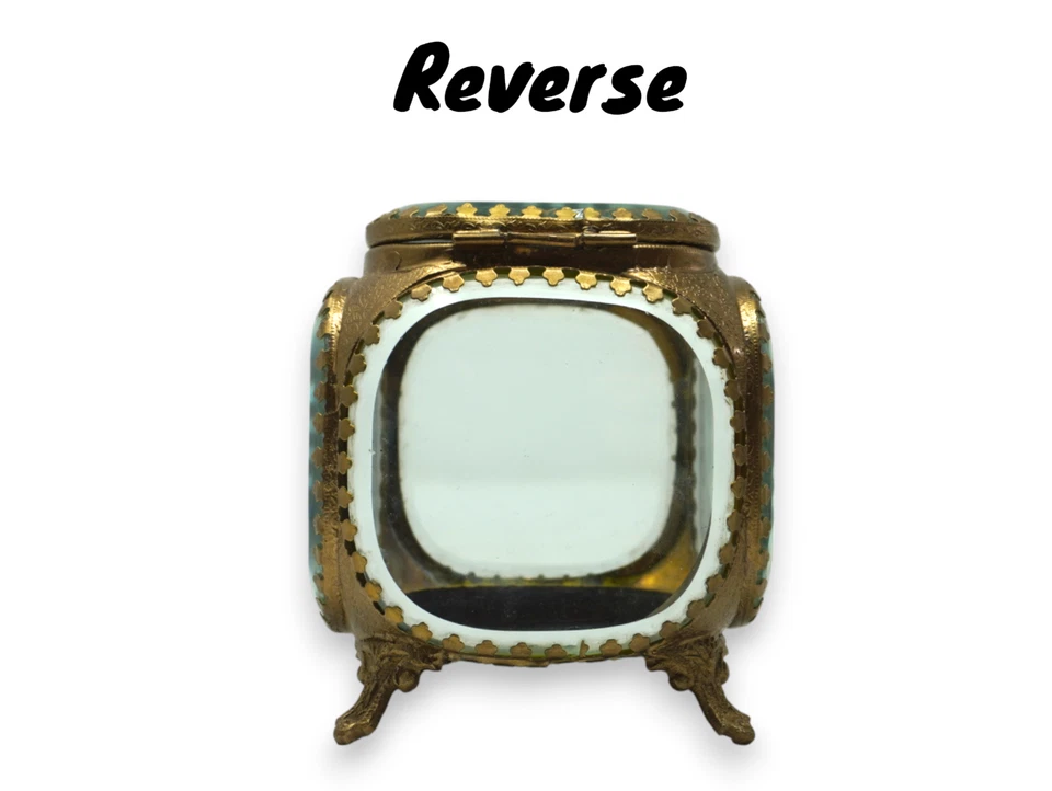 Glass Trinket Box with Ornate Metal Trim and Hinged Lid – 3.5 x 3.5 x 4.3 Inches - Image 4 of 4