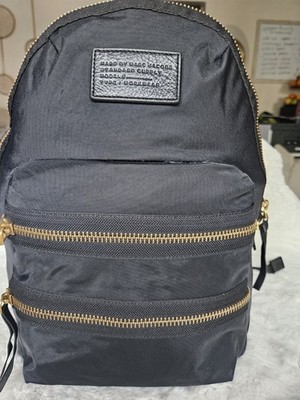 Marc by Marc Jacobs LARGE Unisex Backpack Gold Buckles Black Nylon Fits Laptop