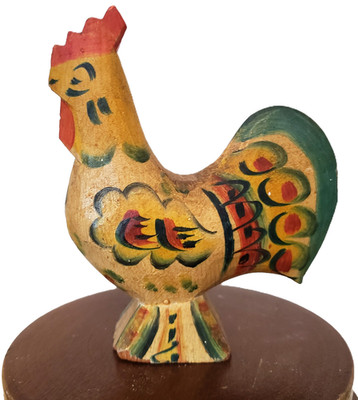OLDER Vintage Handmade WOOD PAINTED Swedish Dala Rooster FOLK ART 4.25'' T