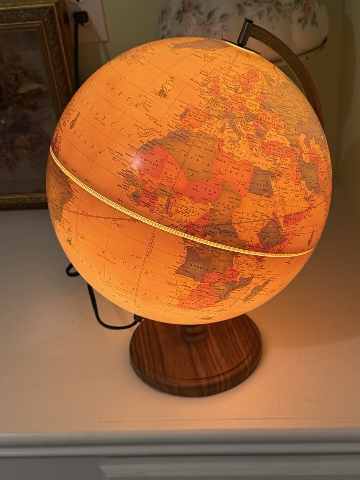 Cram's Antique World Globe Illuminated Tabletop Globe, Corded Metal Base