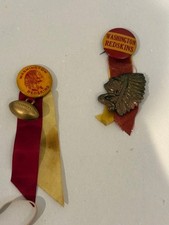 Vintage PAIR Washington Redskins Button Pins w/ Ribbon and Football Head Pinback
