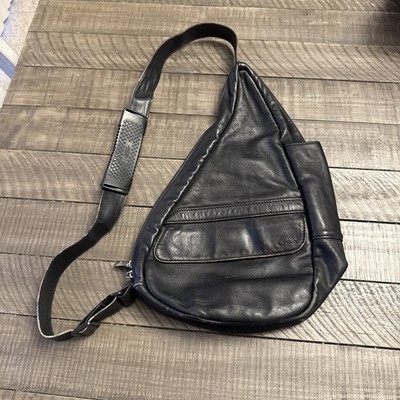 AmeriBag Healthy Back Bag Crossbody Sling Black Leather  display picture 3