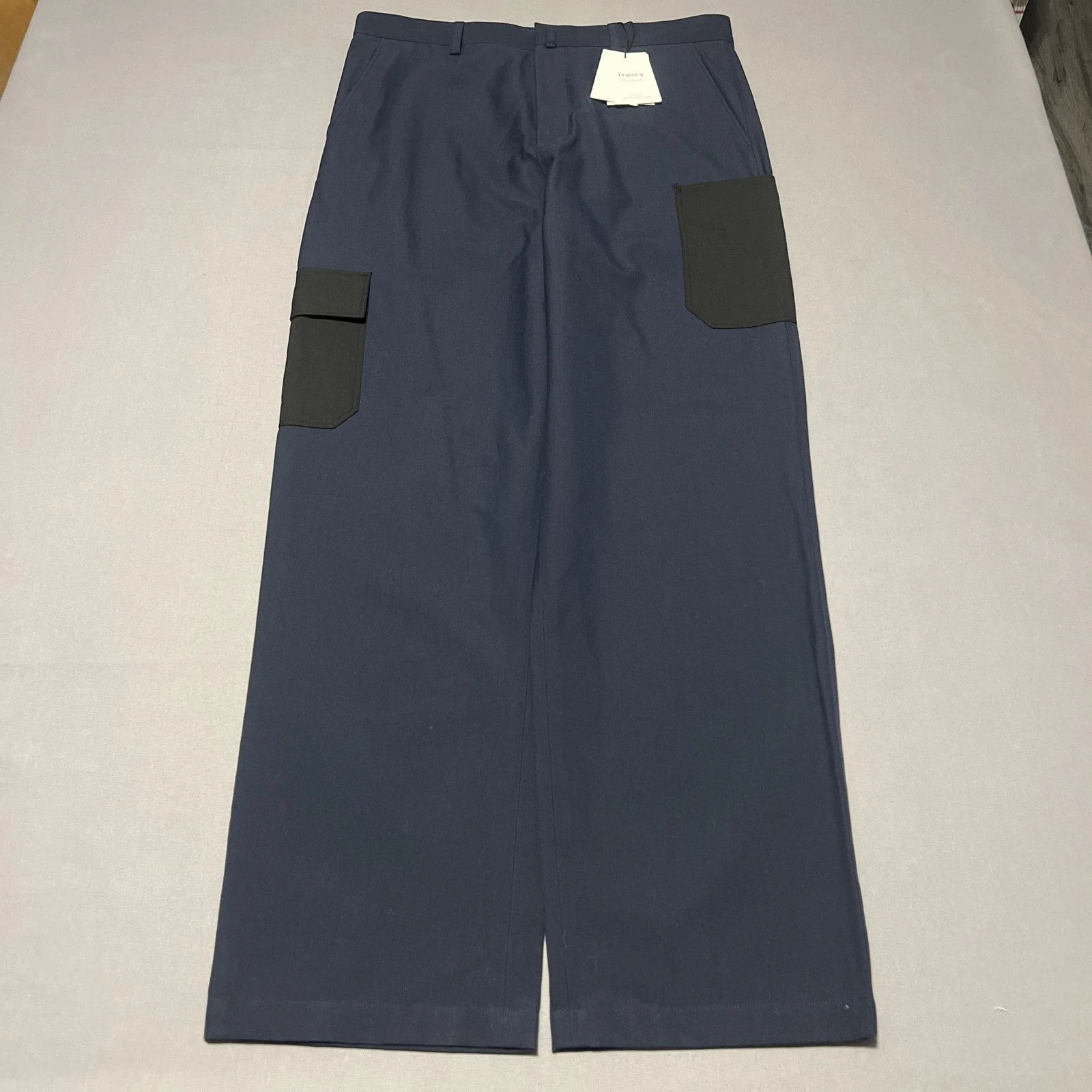 Theory Project Pants Mens 33x32 Navy Cargo Straight Leg Wool Blend MP05