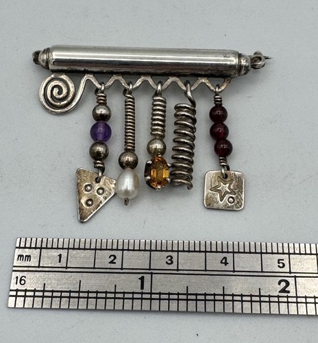 Vtg Joan Z. Hart JZH Signed Modernist Sterling With Stone Accents Brooch 1.75” - Picture 3 of 3