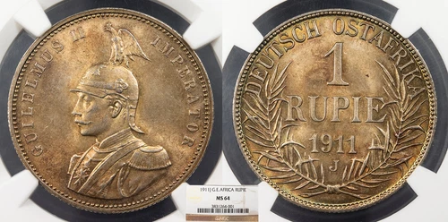 GERMAN EAST AFRICA Wihelm II 1913-J Rupie NGC MS-64
