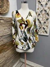 Ivanka Trump V-neck multicolor floral print ruched blouse