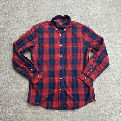 CHAPS Herren Hemd Langarm Shirt Gr M Slim Fit USA Kariert Karo Logo 0210 Rot
