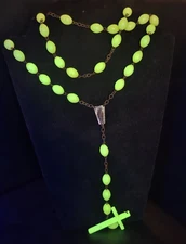 Vintage Luminous Rosary Glowcore Necklace UV Reactive Retro Rave Jewelry