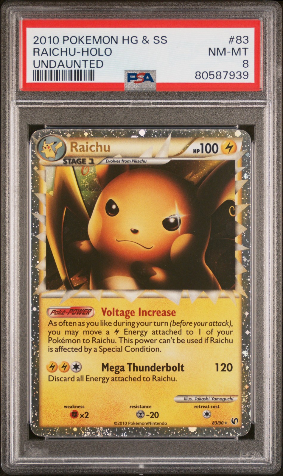 2010 POKEMON UNDAUNTED RAICHU PRIME #83 ULTRA RARE PSA 8 NM-MINT #80587939
