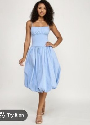 KATIA RAE Women's Tie Back Bubble Hem Tea Length Dress