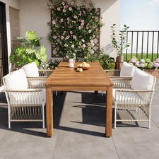 5 Pieces Patio Outdoor Dining Set 67'' Wood Table 4 Rattan Chairs for Backyard