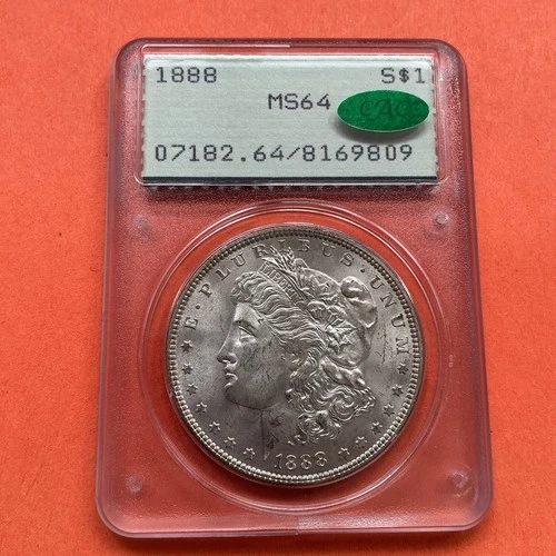 1888 P Morgan Dollar PCGS MS64 Rattler Holder CAC