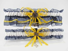 Handmade Navy Wedding Garter Set, Blue  Gold Military Wedding Garter, USN