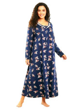 Cozee Corner Rose Floral Long Sleeve Maxi Nightgown Cotton Blend Blue Size 2X