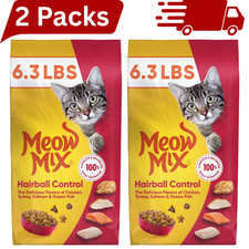 Meow Mix Hairball Control Dry Cat Food for Adult Cat, 6.3 lb. Bag x 2 Bags