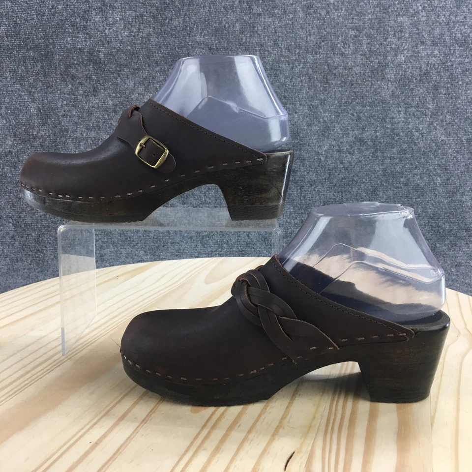 Sven Original Zapatos Mujer 38 Marrón Mula Zuecos Cuero Madera Informal Hebilla Foto 2 de 4