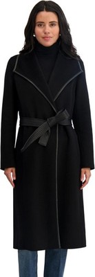 Tahari Women's Snap Closour Tie Belt Coat Size M Black