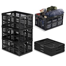 Collapsible Utility Crates, Obsidian, 3 Pack, 45L/11 Gal, 66 lbs Capacity, St...