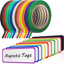 12 Roll 1/8 Whiteboard Thin Tape with 54 Magnetic Dry Erase Label Name Plate Tag