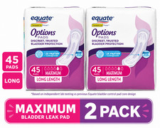 2x Equate Options Women s Incontinence Pads Maximum Absorbency Long 45 Ct Each