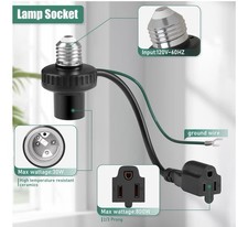 3-In-1 E26/E27 Light Socket Adapter With Extension Cord 3-Prong Outlet Black