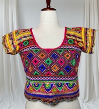 India Choli Half Top Mirror Belly Dance Size Small Chest 32 Inches