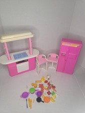 Vintage 1990 Barbie Kitchen Set 7472 Stove Fridge Two Chairs