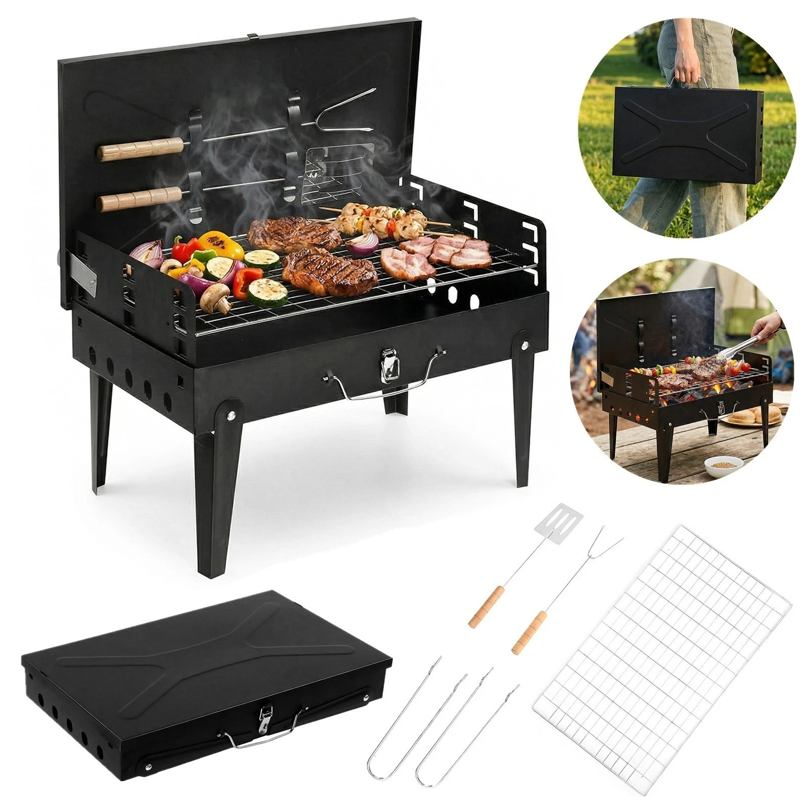 Portable Folding Charcoal BBQ Barbecue Outdoor Camping Grill Travel Picnic