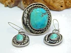 Vintage Old Pawn Silver and Turquoise ring and ear ring set size 6 1/4 19.2 gram