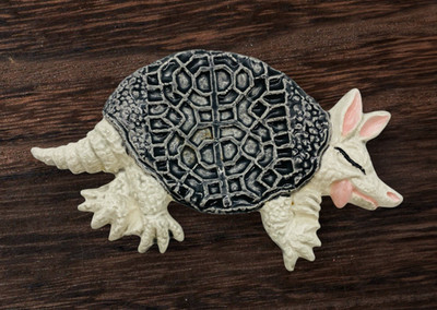 Armadillo Tea Bag Holder Trinket Dish Spoon Rest Tire Track Ceramic Hand Painted