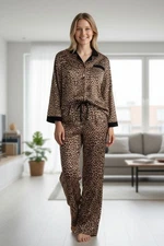 Kathryn Women Pajamas "Petite Large"  Long Sleeved, Animal Print,  Black Trim