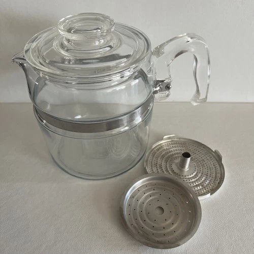 Vintage Pyrex 7756 Flameware Glass Percolator 6 Cup Coffee Pot Lid No Stem