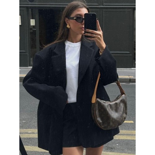 Sandro Oversized Wool Blend Blazer Jacket Black Women's FR 40 US 8