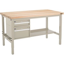 96"W x 30"D Workbench 1-3/4" Thick Maple Top Square Edge with Drawers Shelf Tan