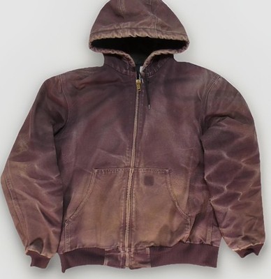 Carhartt J130 DWN Jacket Mens Large Tall Deep Wine Hooded Duck Distressed LT