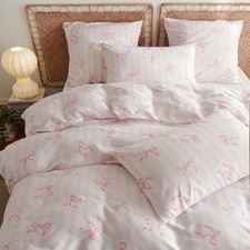 Bow Duvet Cover Twin Size Pink Striped Bowknot Bedding Set Kids Girls Cute Bows