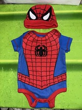 Marvel Spiderman One-piece Bodysuit 0-3 Months With Spider-Man Hat
