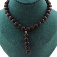 Lava Perlen Halskette 8 Mm + 5 Lava Perlen 8 Mm. Edelstahl Halskette Frauen