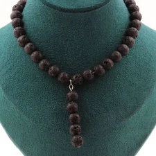 Lava Bead Necklace 8 Mm + 5 Lava Beads 8 Mm. Steel Chain Necklace For Women