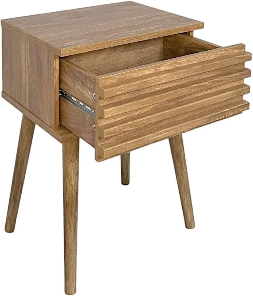 Wooden Nightstand Bedside Table 1 Drawer Natural Side Table - Mango Wood Finish - Image 2 of 3