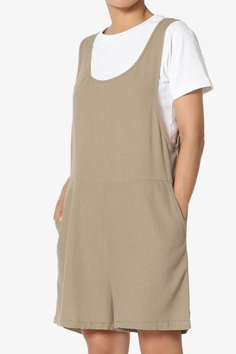 TheMogan Sleeveless Scoop Neck Pocket Cuffed Shortall Romper Short Overall - Picture 59 of 80