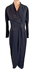 Daymor Couture Coat Evening Womens Beaded Long Jacket Black sz 4