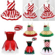 Kids Girls Christmas Sequins Dance Dress Tutu Leotard Stage Performance Costume