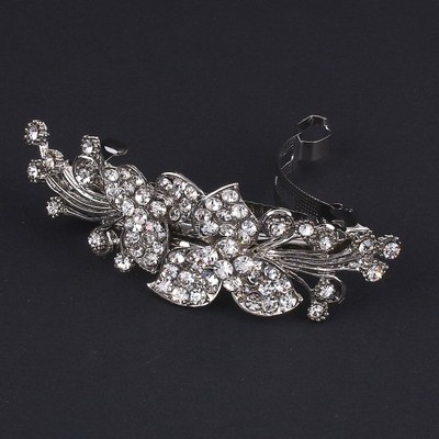scünci Elite Rhinestone Embellished Flower Hair Barrettes - 2pcs: For All Hair Types, Metal Material