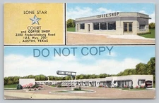 Postcard TX Austin Lone Star Court Coffee Shop Dual View Art Deco Roadside I8