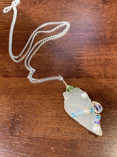 Authentic Atlantic City Ocean White Sea Glass pearl pendant necklace 28” - Picture 9 of 15