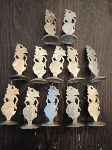 12 Vintage Indonesian/Thai Silver Colored Metal Place Card Holders